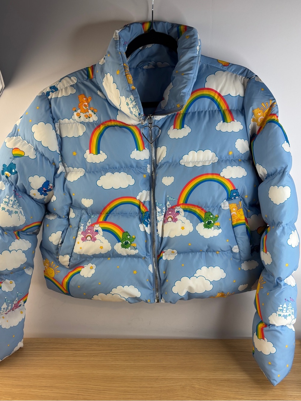 Dolls Kill x Care Bears Rainbow Castle in the Clouds Puffer Jacket Med. LIKE NEW